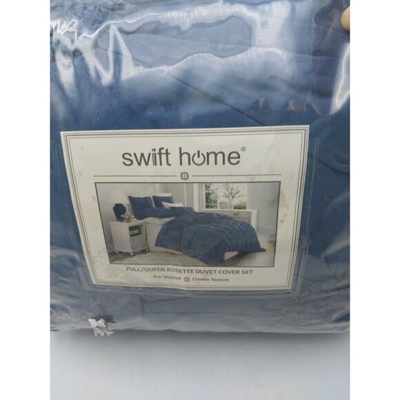 Swift Home Full/Queen Rosette Duvet Cover Set Navy Blue - Picture 7 of 7